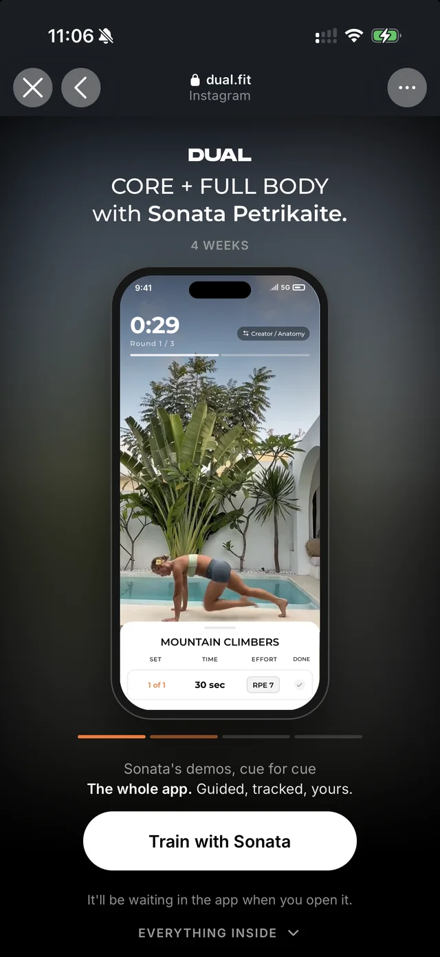 Sonata Petrikaite's program opened from a shared link inside Instagram